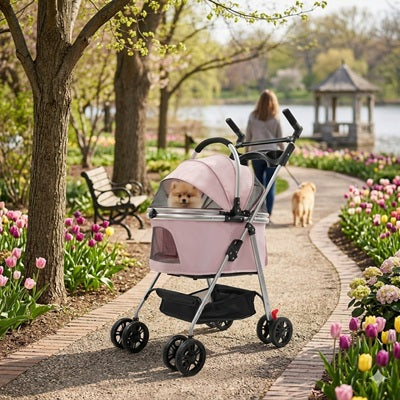 poussette pour chien pliable tulipes printemps spitz rose