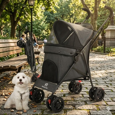 poussette pour chien promenade parc bichon pliable grise