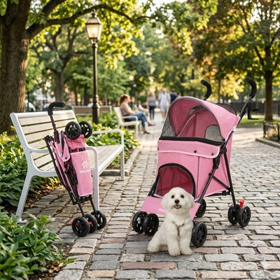 poussette pour chien rose pliable promenade parc bichon