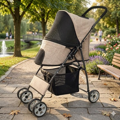 Poussettes pour chiens beige parc fontaine lavande 4 roues pliable