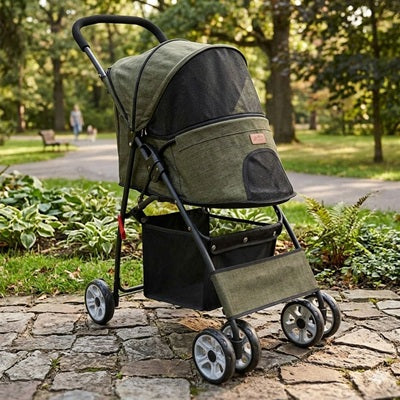 Poussettes pour chiens kaki parc jardin pavé pliable 4 roues
