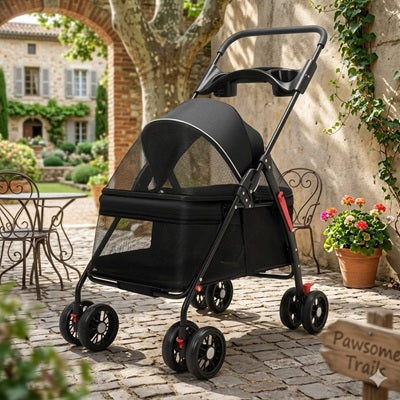poussettes pour chiens noire 4 roues pliable structure acier