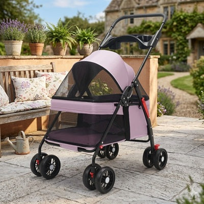 poussettes pour chiens rose poudré 4 roues pliable structure acier