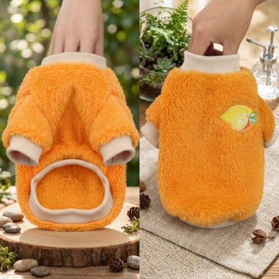 Pull pour chien orange polaire teddy citron broderie dos ventre