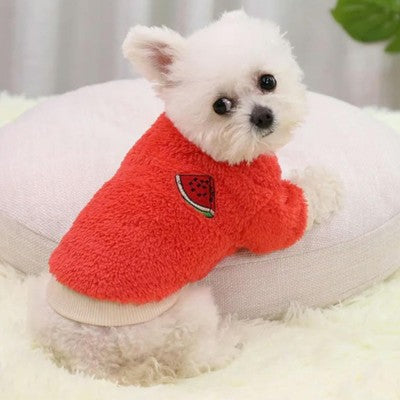 Pull pour chien rouge polaire teddy pastèque broderie chiot porte