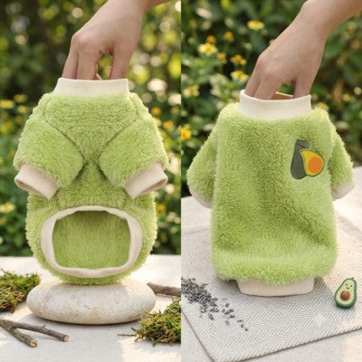 Pull pour chien vert polaire teddy avocat broderie dos ventre