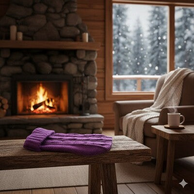 pull pour chien violet tricote chalet cheminee hiver neige cocooning chaleur