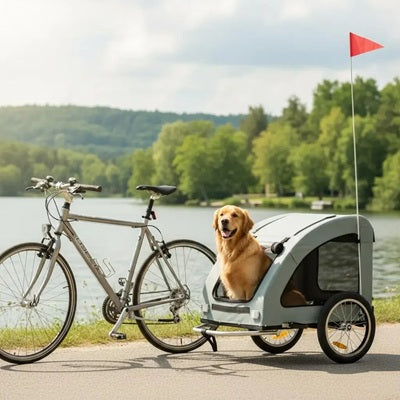 remorque chien pour vélo golden retriever balade lac
