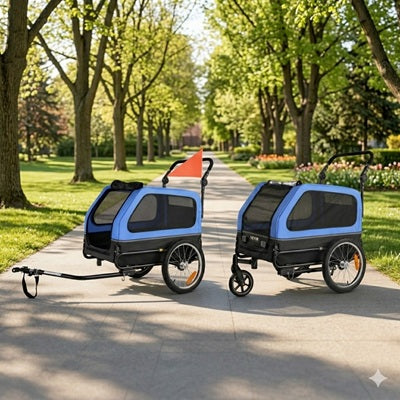 remorque pour chien vélo poussette 2 en 1 bleu noir parc