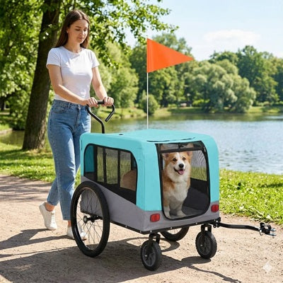 Remorque pour vélo pour chien corgi femme poussette parc lac
