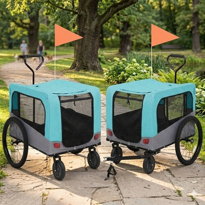 Remorque pour vélo pour chien turquoise 2 en 1 poussette parc