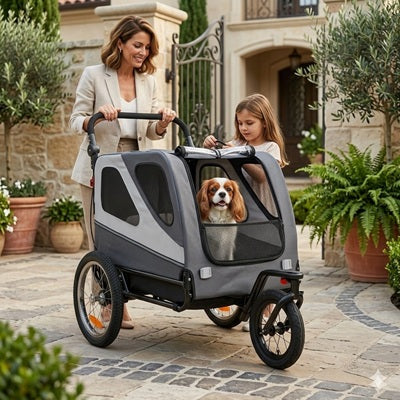 remorque vélo pour chien cavalier king charles famille promenade villa
