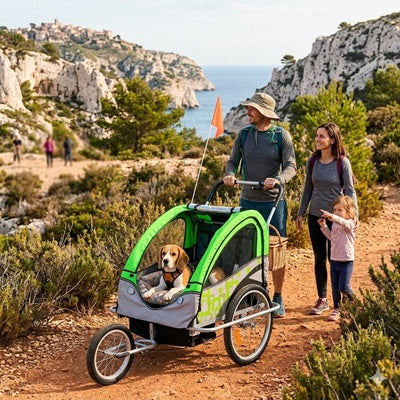 remorques vélo chien beagle famille calanques sentier mer méditerranée
