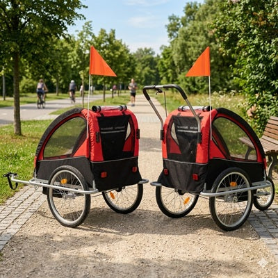 remorques vélo chien rouge noire duo modèles parc piste cyclable