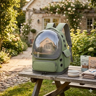 sac a dos chien jardin exterieur transport vert dome transparent accessoires