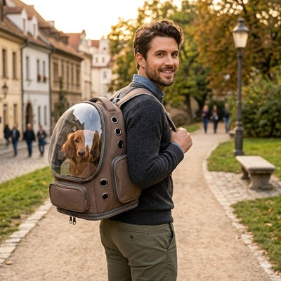 sac a dos chien ville urbain promenade gris dome transparent lifestyle