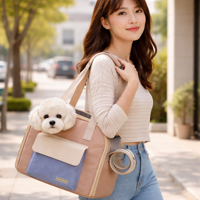 sac a dos pour chien cabas beige bleu bandouliere