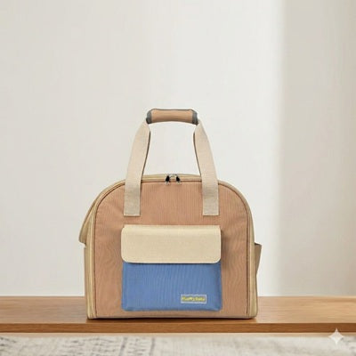 sac a dos pour chien cabas beige bleu fond blanc studio