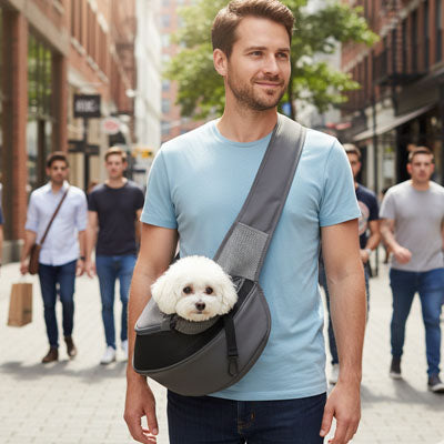 sac a dos pour chien gris homme ville bichon blanc