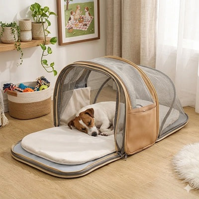 sac a dos pour chien tunnel mesh beige jack russell interieur