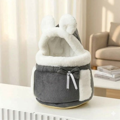 sac chien gris blanc bretelles noeud fourre confortable premium accessoire canin