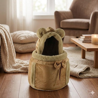 sac chien marron oreilles noeud peluche confortable premium niche accessoire canin