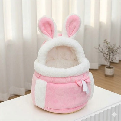 sac-chien-rose-blanc-grandes-oreilles-noeud-peluche-confortable-premium-niche