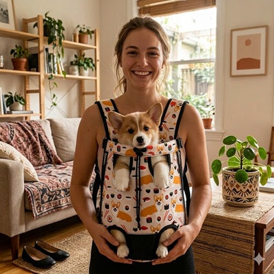 sac de transport chien orange motif sushi corgi interieur maison confortable pratique