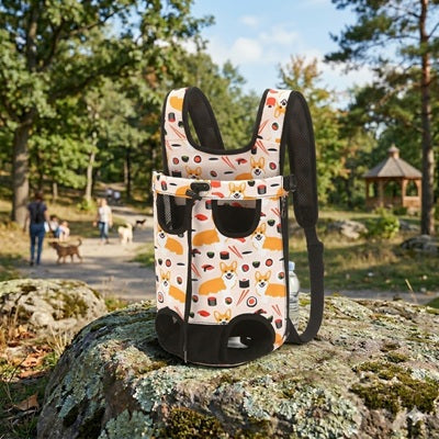 sac de transport chien orange motif sushi corgi parc exterieur aventure confortable