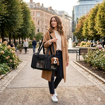sac pour chien noir ville femme elegant chien roux bandouliere voyage premium
