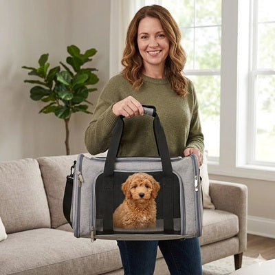 sac pour chien transport maison chiot roux gris femme confortable premium