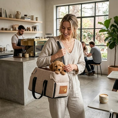 sac pour transporter chien kaki chiot golden cafe urbain lifestyle pratique