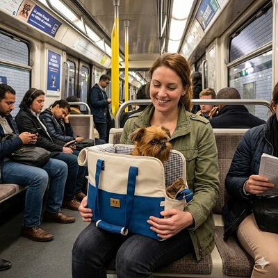 sac transport chien metro transports commun petit chien bleu urbain pratique