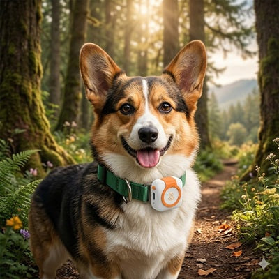 traceur gps chien collier corgi sentier forêt localisation