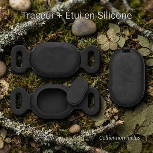 Traceur GPS chien sans abonnement étui silicone noir ensemble complet