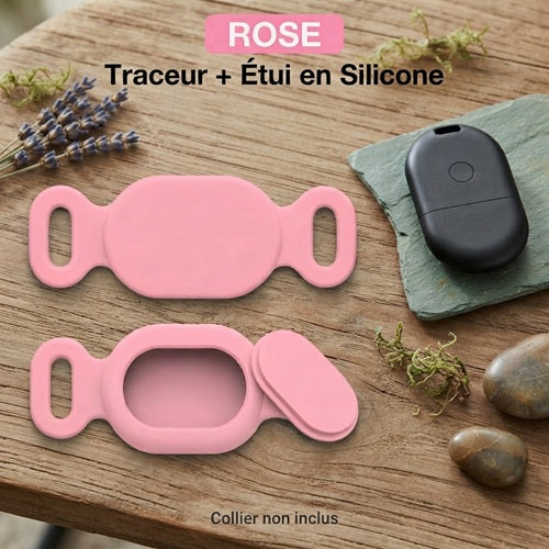 Traceur GPS chien sans abonnement étui silicone rose collier non inclus