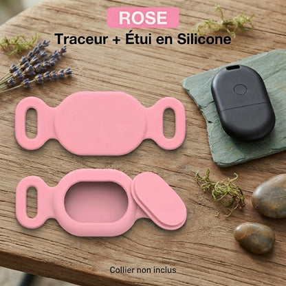 Traceur GPS chien sans abonnement étui silicone rose collier non inclus