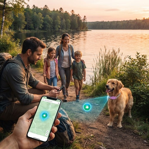 Traceur GPS chien sans abonnement famille lac Golden Retriever collier