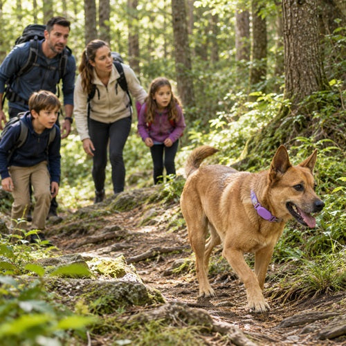 Traceur GPS chien sans abonnement famille randonnée forêt