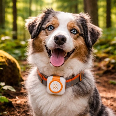 traceur gps chien temps réel berger australien collier orange forêt
