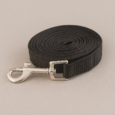 une laisse de chien noire et enroulee longue